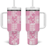 Pink Palaka Japanese Patterns Tumbler With Handle Koi Fish Asanoha Sakura Patchwork Stylized - Polynesian Pride