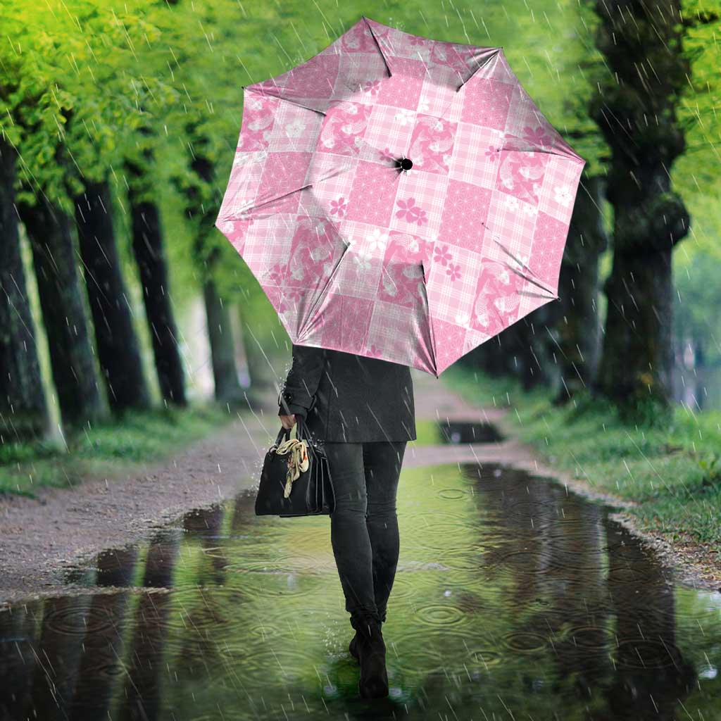 Pink Palaka Japanese Patterns Umbrella Koi Fish Asanoha Sakura Patchwork Stylized - Polynesian Pride