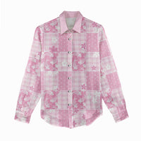 Pink Palaka Japanese Patterns Women Casual Shirt Koi Fish Asanoha Sakura Patchwork Stylized - Polynesian Pride