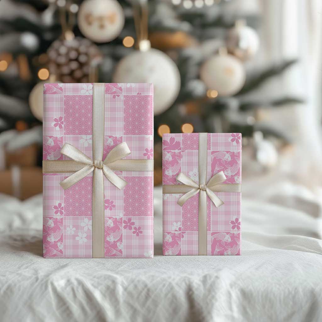 Pink Palaka Japanese Patterns Wrapping Paper Koi Fish Asanoha Sakura Patchwork Stylized - Polynesian Pride