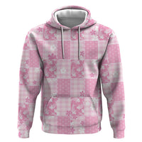 Pink Palaka Japanese Patterns Zip Hoodie Koi Fish Asanoha Sakura Patchwork Stylized - Polynesian Pride