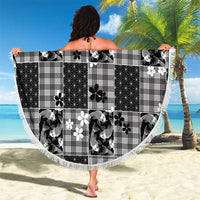Black Palaka Japanese Patterns Beach Blanket Koi Fish Asanoha Sakura Patchwork Stylized - Polynesian Pride