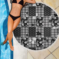 Black Palaka Japanese Patterns Beach Blanket Koi Fish Asanoha Sakura Patchwork Stylized - Polynesian Pride