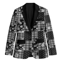Black Palaka Japanese Patterns Blazer Koi Fish Asanoha Sakura Patchwork Stylized - Polynesian Pride