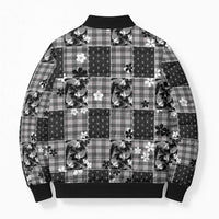 Black Palaka Japanese Patterns Bomber Puffer Jacket Koi Fish Asanoha Sakura Patchwork Stylized - Polynesian Pride