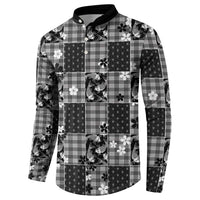 Black Palaka Japanese Patterns Button Sweatshirt Koi Fish Asanoha Sakura Patchwork Stylized - Polynesian Pride