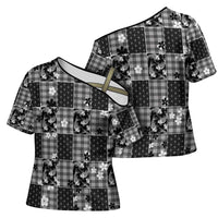 Black Palaka Japanese Patterns Cross Shoulder Shirt Koi Fish Asanoha Sakura Patchwork Stylized - Polynesian Pride
