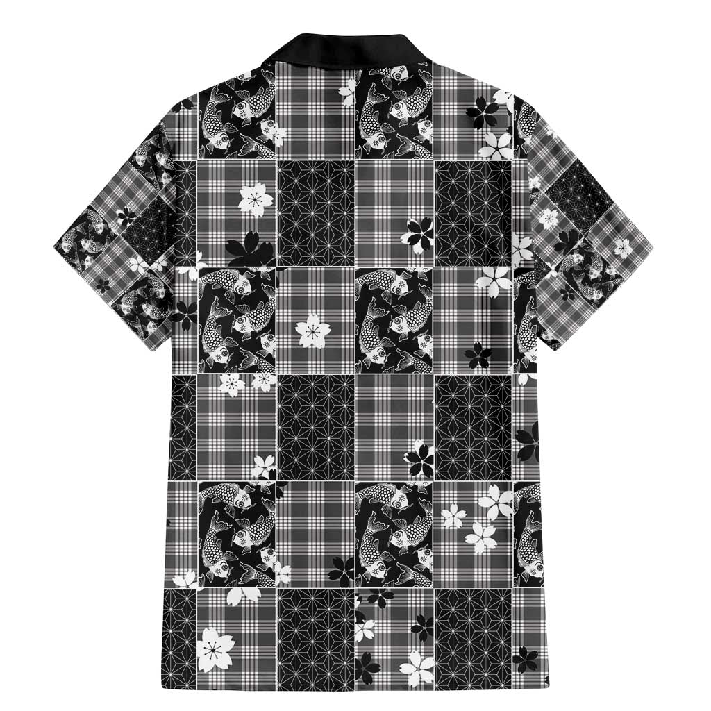 Black Palaka Japanese Patterns Family Matching Mermaid Dress and Hawaiian Shirt Koi Fish Asanoha Sakura Patchwork Stylized - Polynesian Pride