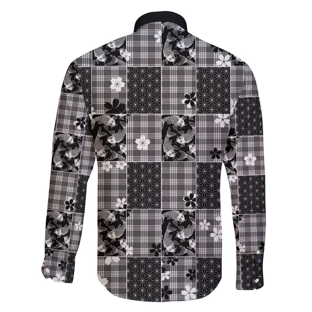 Black Palaka Japanese Patterns Family Matching Puletasi and Hawaiian Shirt Koi Fish Asanoha Sakura Patchwork Stylized - Polynesian Pride
