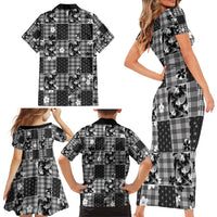Black Palaka Japanese Patterns Family Matching Short Sleeve Bodycon Dress and Hawaiian Shirt Koi Fish Asanoha Sakura Patchwork Stylized - Polynesian Pride