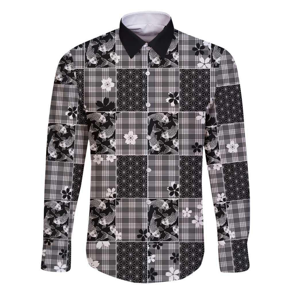 Black Palaka Japanese Patterns Family Matching Tank Maxi Dress and Hawaiian Shirt Koi Fish Asanoha Sakura Patchwork Stylized - Polynesian Pride