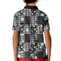 Black Palaka Japanese Patterns Kid Polo Shirt Koi Fish Asanoha Sakura Patchwork Stylized - Polynesian Pride
