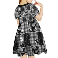 Black Palaka Japanese Patterns Kid Short Sleeve Dress Koi Fish Asanoha Sakura Patchwork Stylized - Polynesian Pride