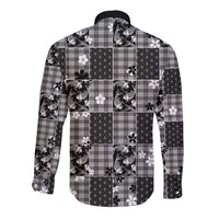 Black Palaka Japanese Patterns Long Sleeve Button Shirt Koi Fish Asanoha Sakura Patchwork Stylized - Polynesian Pride