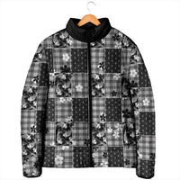 Black Palaka Japanese Patterns Padded Jacket Koi Fish Asanoha Sakura Patchwork Stylized - Polynesian Pride
