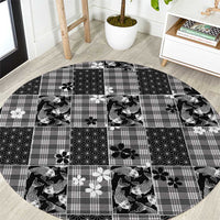 Black Palaka Japanese Patterns Round Carpet Koi Fish Asanoha Sakura Patchwork Stylized - Polynesian Pride