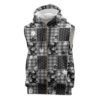 Black Palaka Japanese Patterns Sleeveless Zip Hoodie Koi Fish Asanoha Sakura Patchwork Stylized - Polynesian Pride