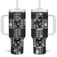 Black Palaka Japanese Patterns Tumbler With Handle Koi Fish Asanoha Sakura Patchwork Stylized - Polynesian Pride