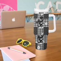 Black Palaka Japanese Patterns Tumbler With Handle Koi Fish Asanoha Sakura Patchwork Stylized - Polynesian Pride