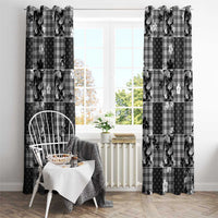 Black Palaka Japanese Patterns Window Curtain Koi Fish Asanoha Sakura Patchwork Stylized - Polynesian Pride
