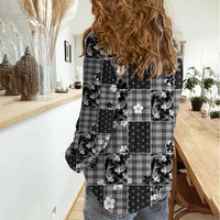 Black Palaka Japanese Patterns Women Casual Shirt Koi Fish Asanoha Sakura Patchwork Stylized - Polynesian Pride