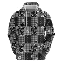 Black Palaka Japanese Patterns Zip Hoodie Koi Fish Asanoha Sakura Patchwork Stylized - Polynesian Pride