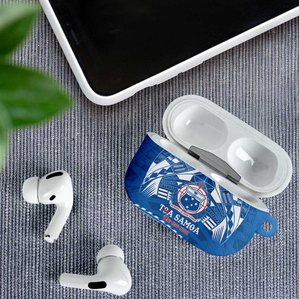 Toa Samoa Rugby Custom AirPods Case Uso aso uma Samoan Pattern Blue - Polynesian Pride