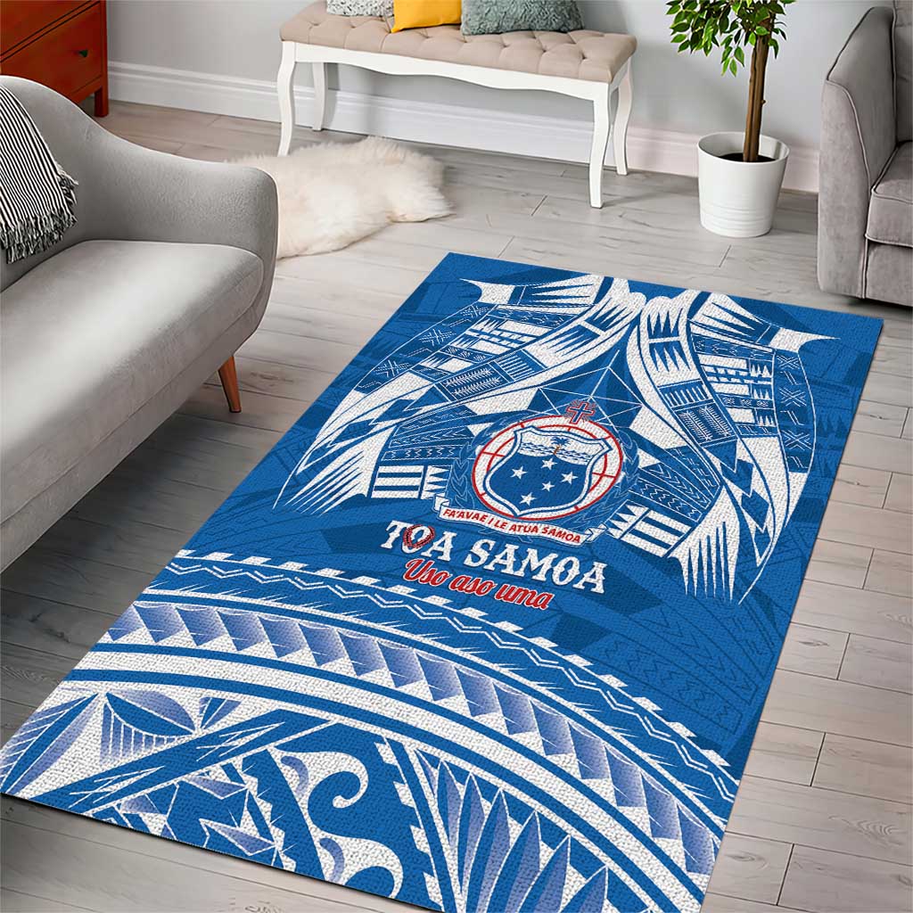 Toa Samoa Rugby Custom Area Rug Uso aso uma Samoan Pattern Blue - Polynesian Pride
