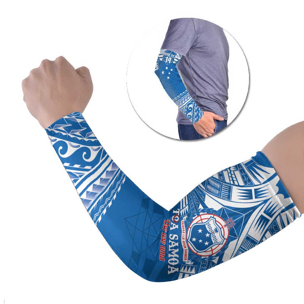Toa Samoa Rugby Custom Arm Sleeves Uso aso uma Samoan Pattern Blue - Polynesian Pride