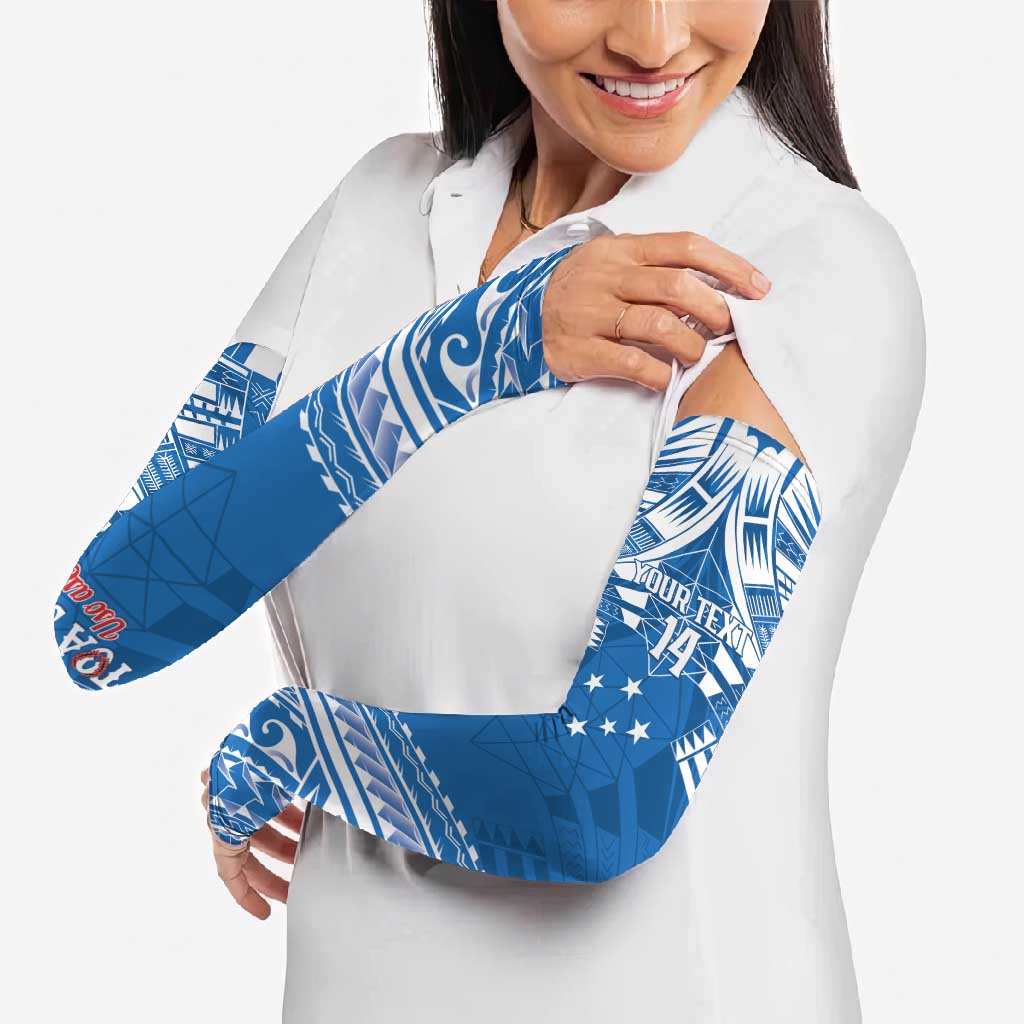 Toa Samoa Rugby Custom Arm Sleeves Uso aso uma Samoan Pattern Blue - Polynesian Pride