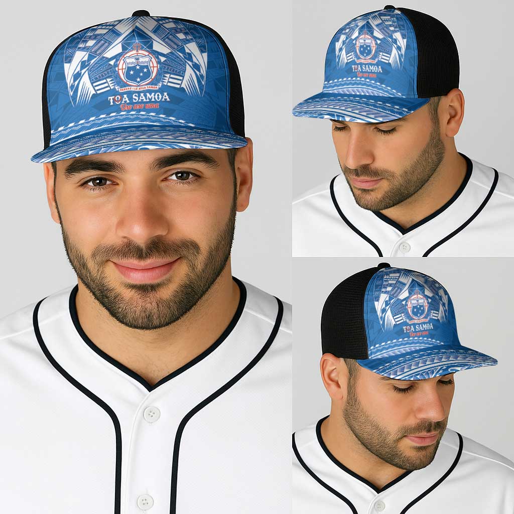 Toa Samoa Rugby Baseball Net Cap Uso aso uma Samoan Pattern Blue - Polynesian Pride