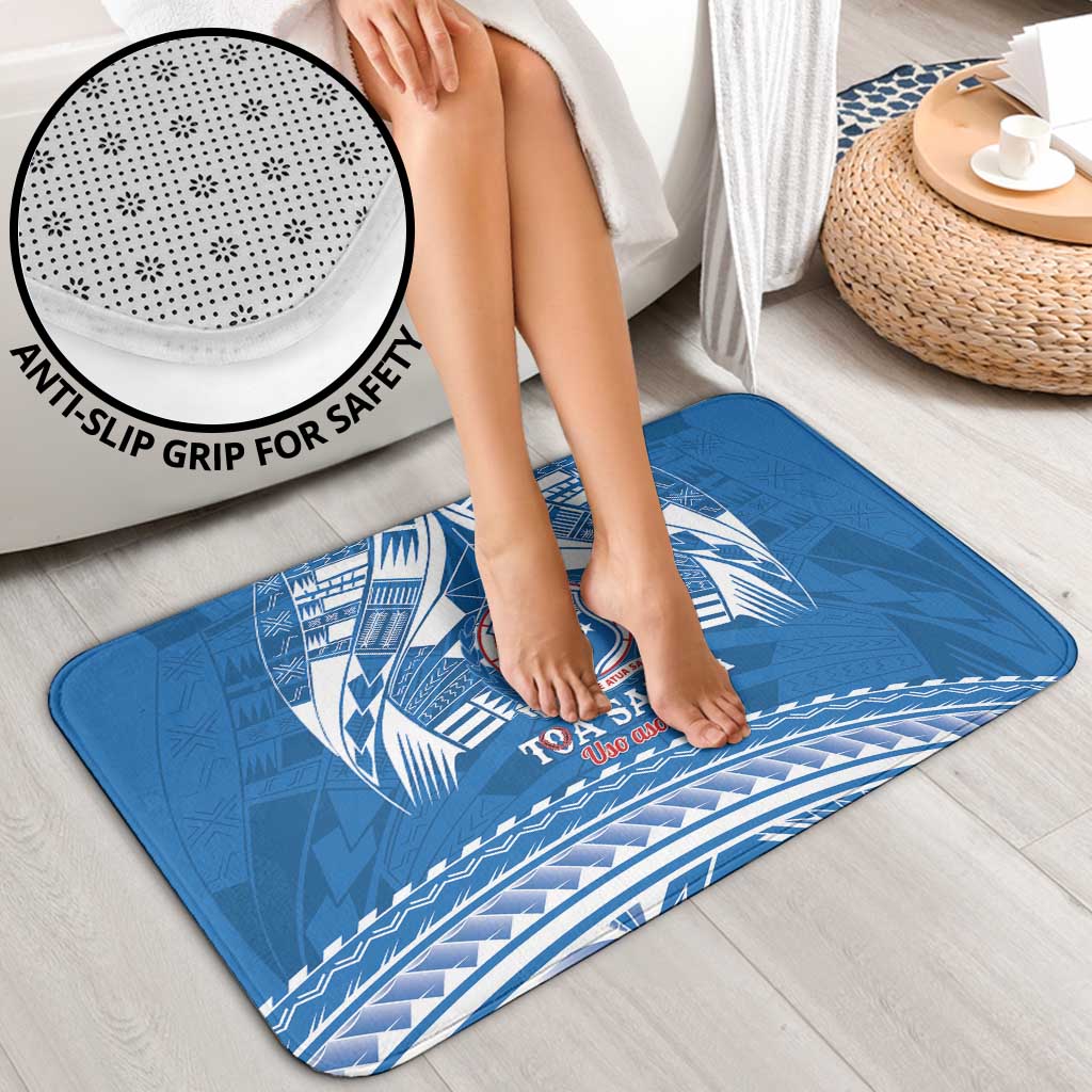 Toa Samoa Rugby Custom Bathroom Set Uso aso uma Samoan Pattern Blue - Polynesian Pride