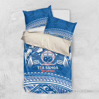Toa Samoa Rugby Custom Bedding Set Uso aso uma Samoan Pattern Blue - Polynesian Pride