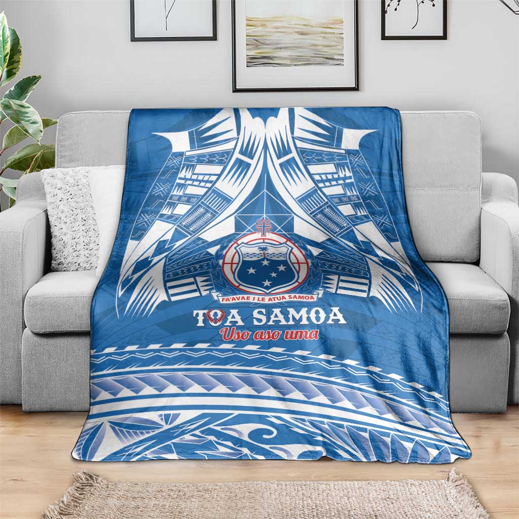 Toa Samoa Rugby Custom Blanket Uso aso uma Samoan Pattern Blue - Polynesian Pride