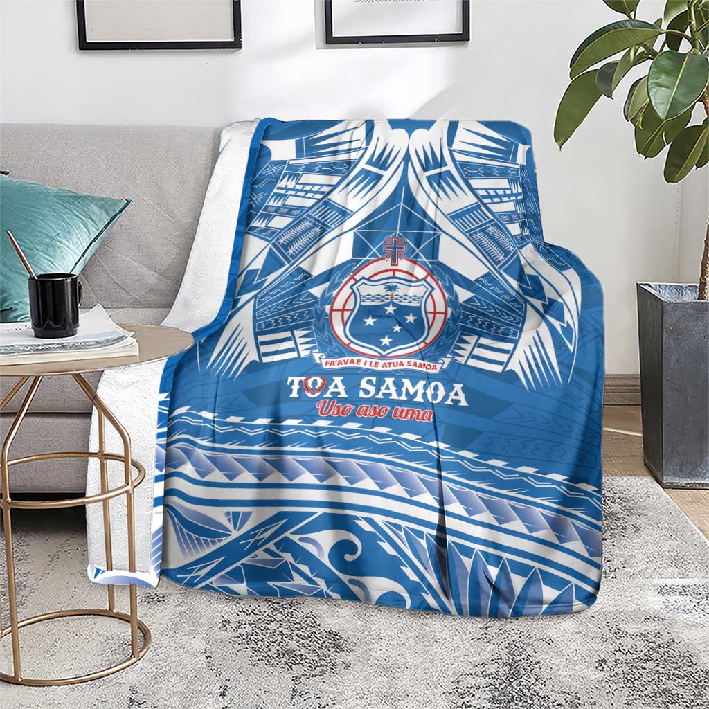 Toa Samoa Rugby Custom Blanket Uso aso uma Samoan Pattern Blue - Polynesian Pride