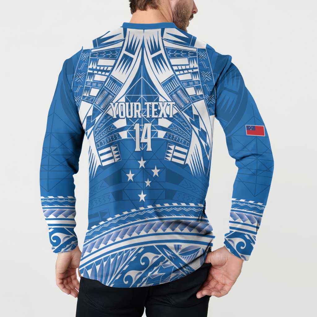 Toa Samoa Rugby Custom Button Sweatshirt Uso aso uma Samoan Pattern Blue - Polynesian Pride