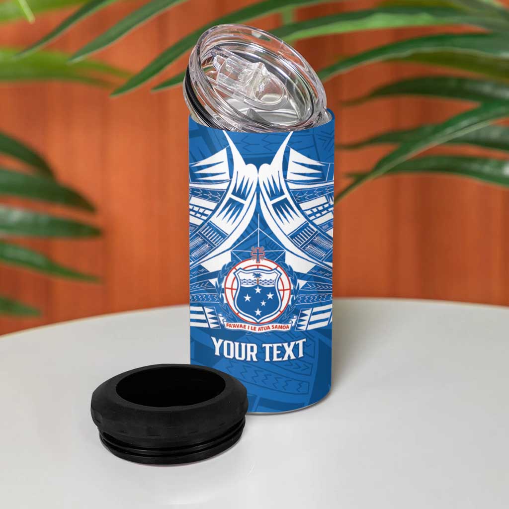 Toa Samoa Rugby Custom 4 in 1 Can Cooler Tumbler Uso aso uma Samoan Pattern Blue - Polynesian Pride
