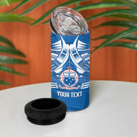 Toa Samoa Rugby Custom 4 in 1 Can Cooler Tumbler Uso aso uma Samoan Pattern Blue - Polynesian Pride