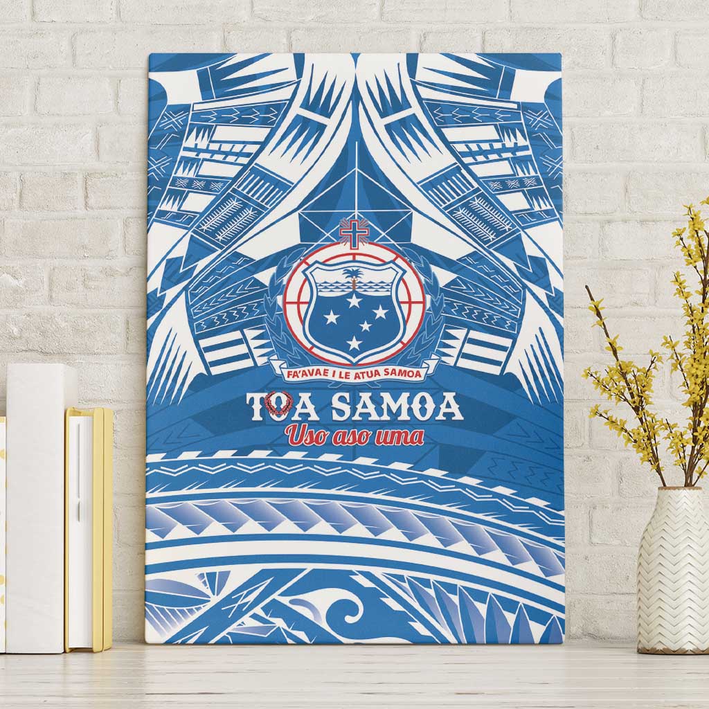 Toa Samoa Rugby Custom Canvas Wall Art Uso aso uma Samoan Pattern Blue - Polynesian Pride