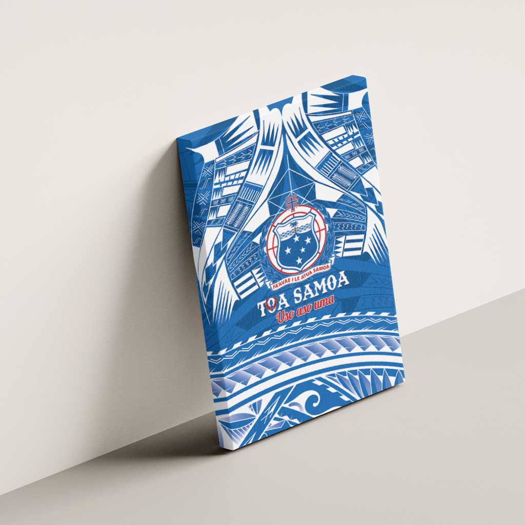 Toa Samoa Rugby Custom Canvas Wall Art Uso aso uma Samoan Pattern Blue - Polynesian Pride
