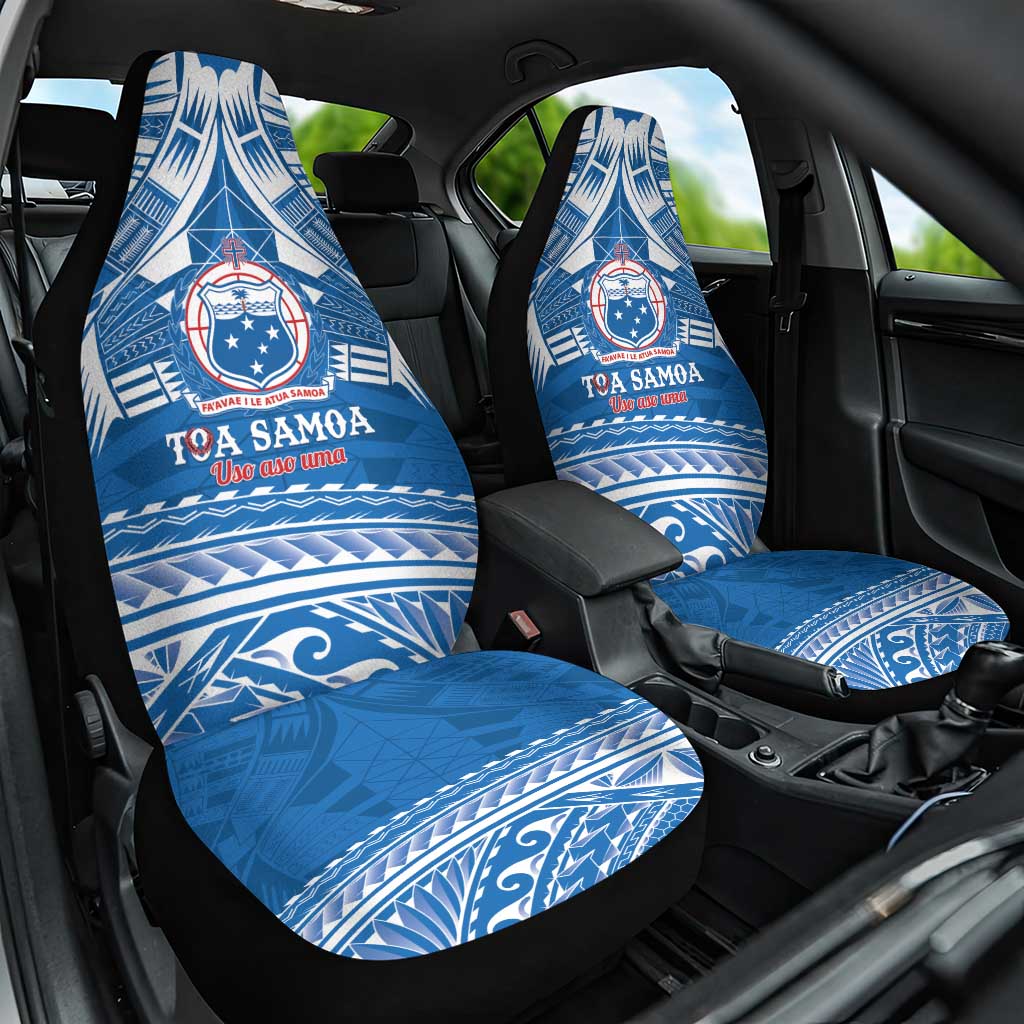 Toa Samoa Rugby Custom Car Seat Cover Uso aso uma Samoan Pattern Blue - Polynesian Pride