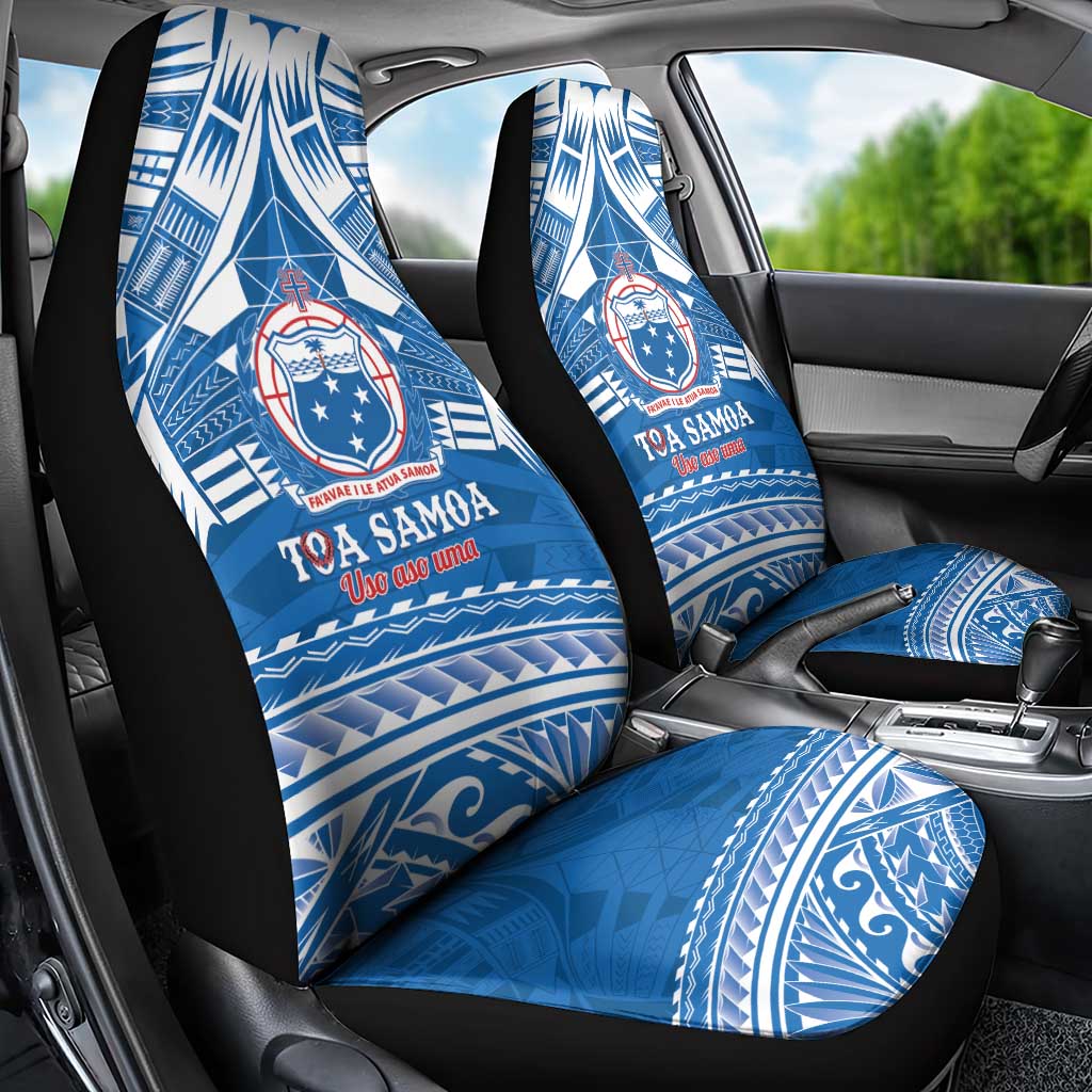 Toa Samoa Rugby Custom Car Seat Cover Uso aso uma Samoan Pattern Blue - Polynesian Pride