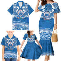 Toa Samoa Rugby Custom Family Matching Mermaid Dress and Hawaiian Shirt Uso aso uma Samoan Pattern Blue - Polynesian Pride
