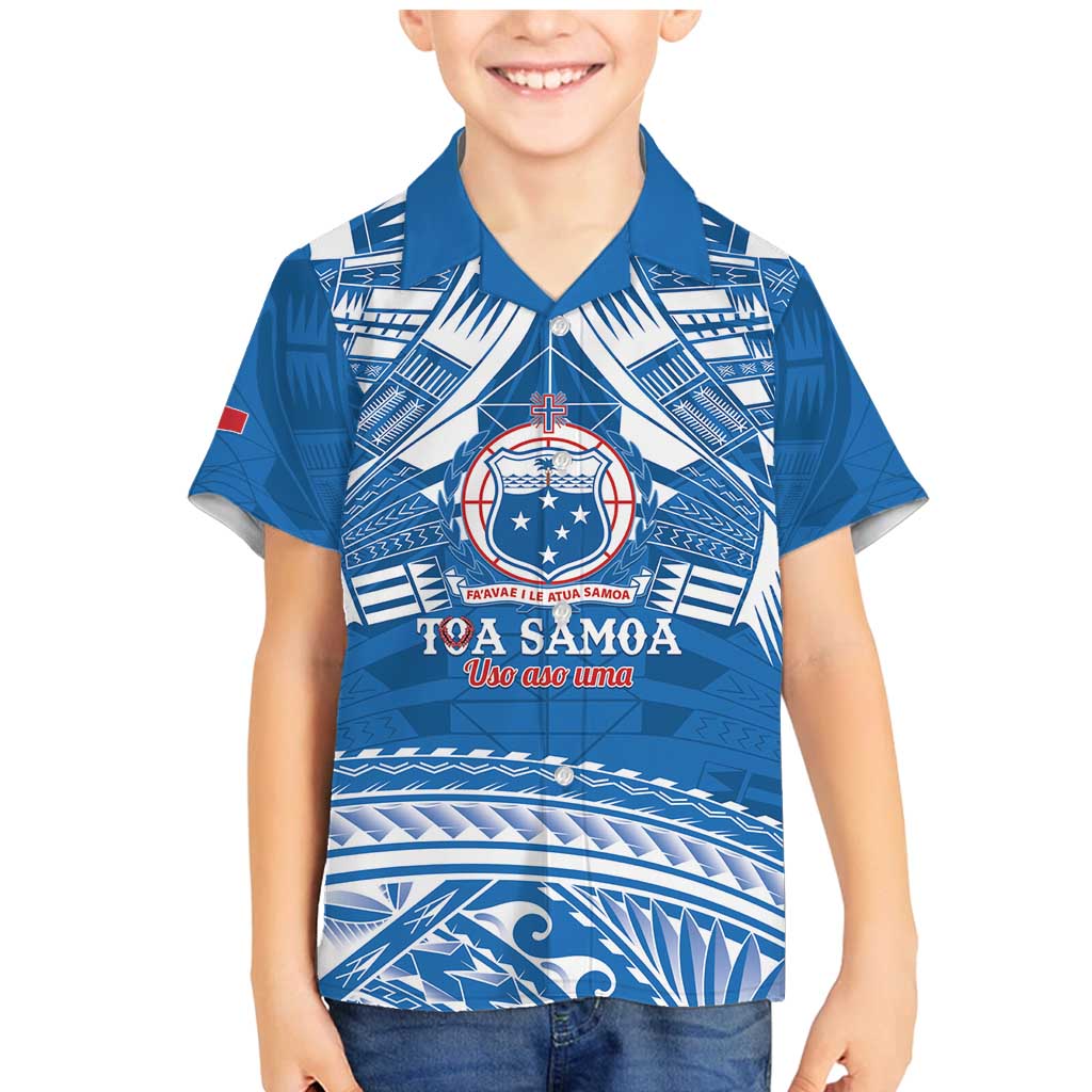Toa Samoa Rugby Custom Family Matching Mermaid Dress and Hawaiian Shirt Uso aso uma Samoan Pattern Blue - Polynesian Pride