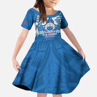 Toa Samoa Rugby Custom Family Matching Off The Shoulder Long Sleeve Dress and Hawaiian Shirt Uso aso uma Samoan Pattern Blue - Polynesian Pride