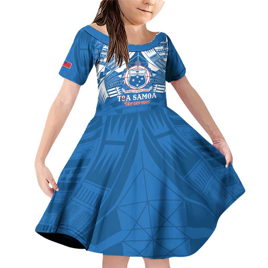 Toa Samoa Rugby Custom Family Matching Off Shoulder Short Dress and Hawaiian Shirt Uso aso uma Samoan Pattern Blue - Polynesian Pride