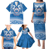 Toa Samoa Rugby Custom Family Matching Puletasi and Hawaiian Shirt Uso aso uma Samoan Pattern Blue - Polynesian Pride