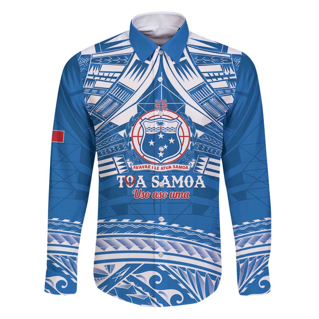 Toa Samoa Rugby Custom Family Matching Puletasi and Hawaiian Shirt Uso aso uma Samoan Pattern Blue - Polynesian Pride