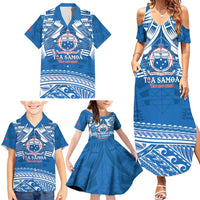 Toa Samoa Rugby Custom Family Matching Summer Maxi Dress and Hawaiian Shirt Uso aso uma Samoan Pattern Blue - Polynesian Pride