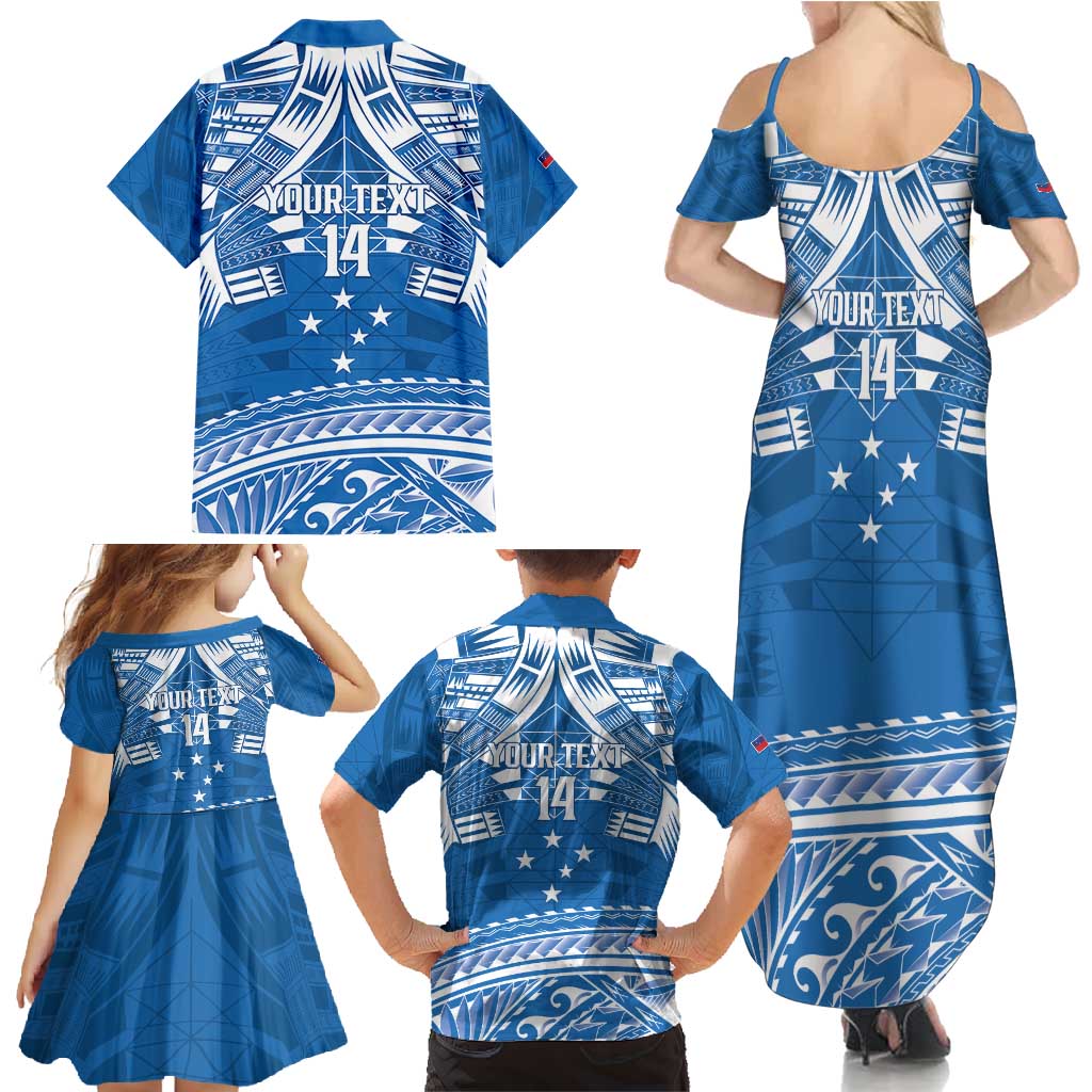 Toa Samoa Rugby Custom Family Matching Summer Maxi Dress and Hawaiian Shirt Uso aso uma Samoan Pattern Blue - Polynesian Pride